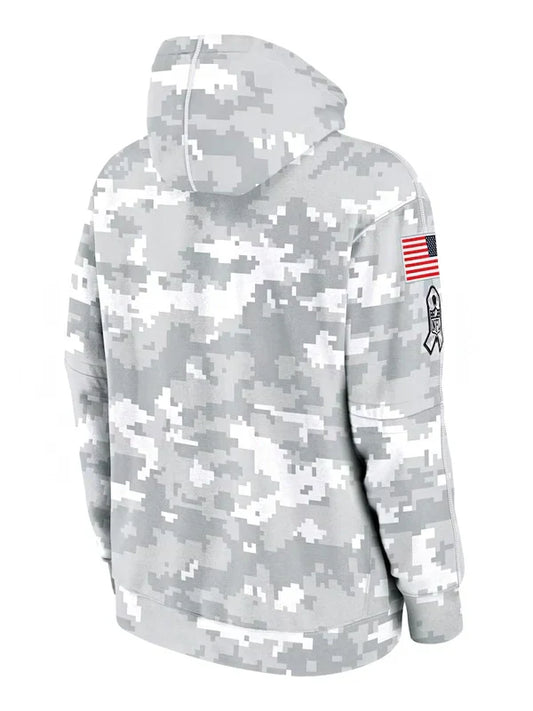 2024 Denver Broncos Arctic Camo Salute to Service Hoodie Recreated Edition