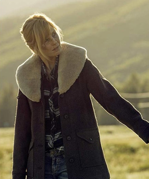 Beth Dutton Yellowstone Fur Shawl Collar Coat