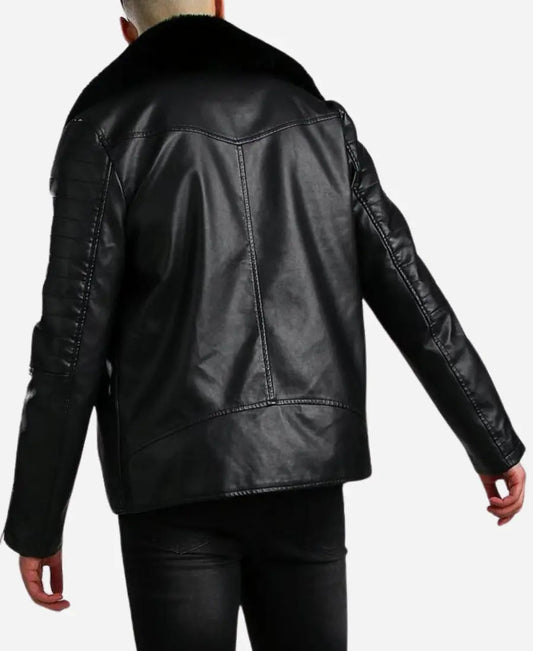 Men’s Leather Biker Jacket with Fur Collar