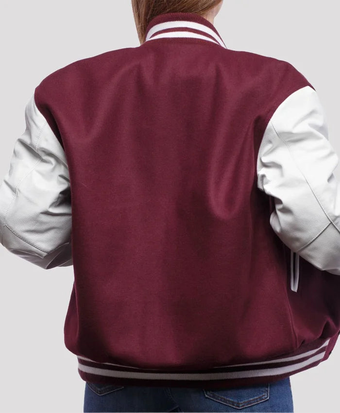 Women’s Maroon And White Varsity Lettermen Jacket