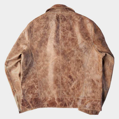 Men's Brown Vintage Distressed Real Leather Two Pocket Jacket