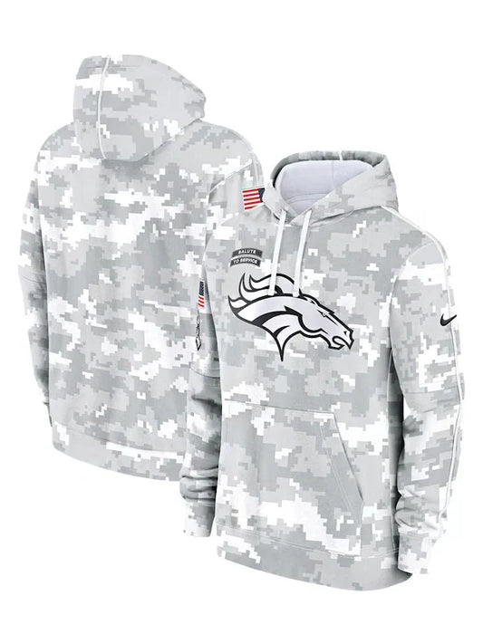 2024 Denver Broncos Arctic Camo Salute to Service Hoodie Recreated Edition