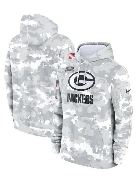 2024 Green Bay Packers Arctic Camo Salute to Service Hoodie Recreated Edition