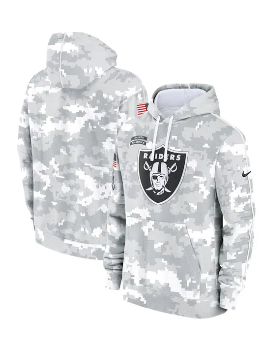 2024 Las Vegas Raiders Arctic Camo Salute to Service Hoodie Recreated Edition