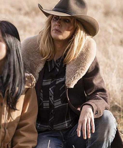 Beth Dutton Yellowstone Fur Shawl Collar Coat