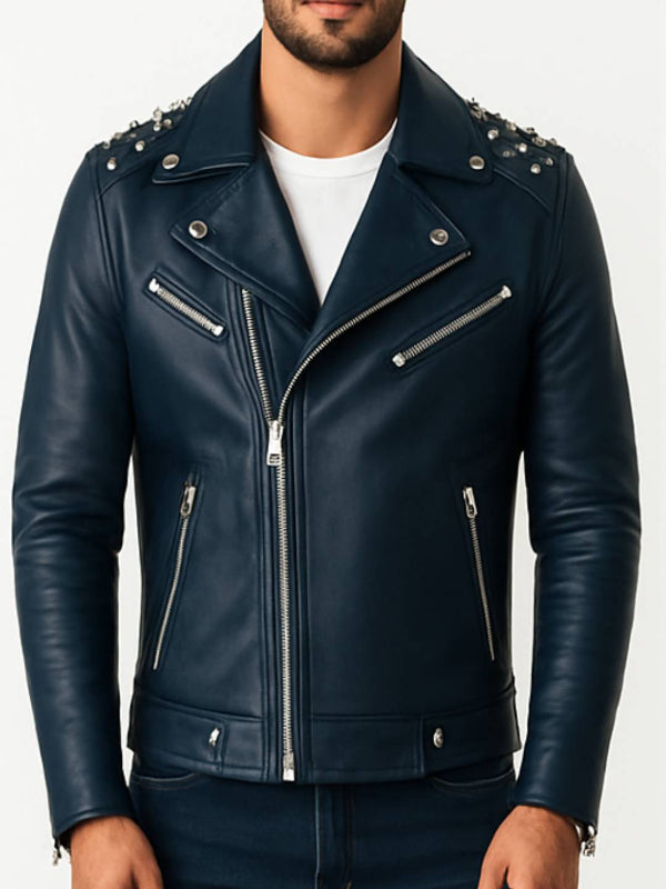 Aiden Blue Leather Jacket – Men’s Leather Jacket (Blue)