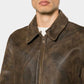 Men's Vintage Dark Brown Shearling Bomber Leather Jacket