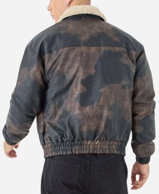 Men’s Sheepskin Distressed Brown Fur Collar Jacket - Rugged and Luxurious