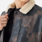 Men’s Sheepskin Distressed Brown Fur Collar Jacket - Rugged and Luxurious