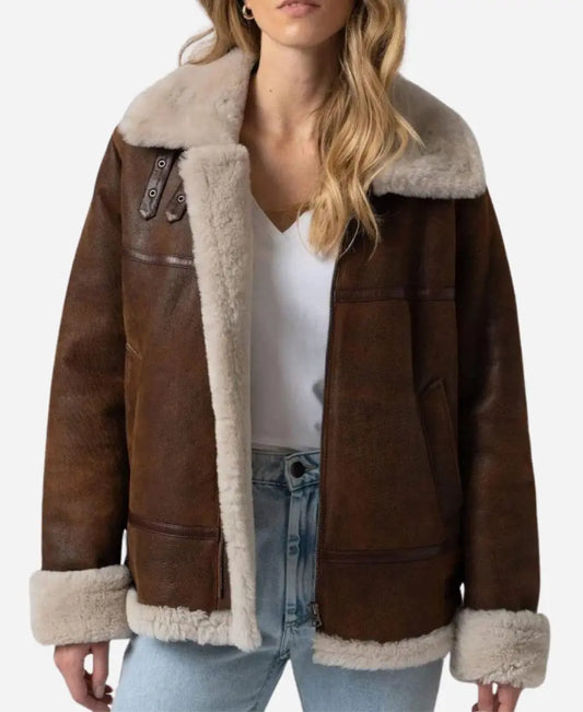 Women B3 Bomber Shearling Brown Leather Jacket