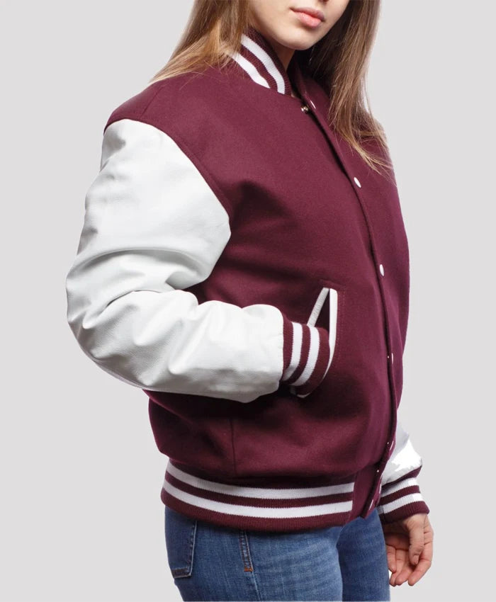 Women’s Maroon And White Varsity Lettermen Jacket