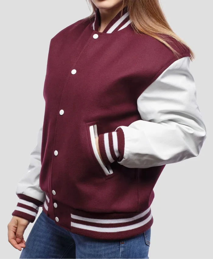 Women’s Maroon And White Varsity Lettermen Jacket