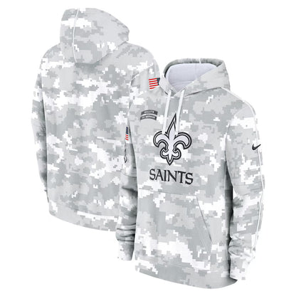 2024 New Orleans Saints Arctic Camo Salute to Service Hoodie Recreated Edition