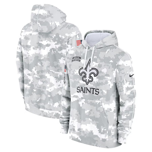 2024 New Orleans Saints Arctic Camo Salute to Service Hoodie Recreated Edition