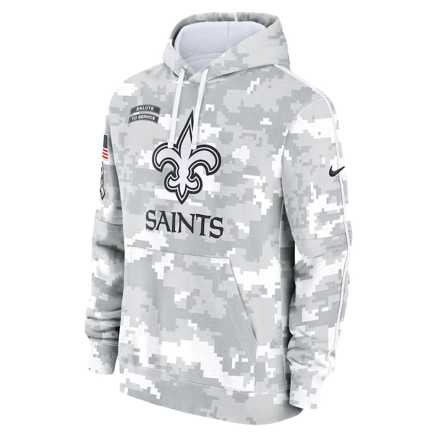 2024 New Orleans Saints Arctic Camo Salute to Service Hoodie Recreated Edition